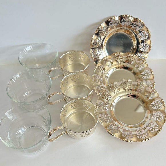 Vintage West German BMF Silver Plated Brass with Glass Inserts Cups & Saucers - Picture 6 of 14